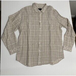 Rails Havana Sands of Time Relaxed Fit Beige Plaid 100% Linen Shirt Men’s Large